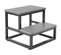 Step Stools for Adults Kids, Heavy Duty 2 Step Stool with 500 Lbs Capacity Non-Slip Feet and Rounded Edges Wooden Foot Stool for High Bed Kitchen Bathroom RV Outdoor Grey