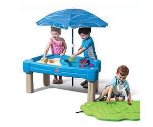Step2 Cascading Cove with Umbrella, Kids Sand and Water Activity Sensory Table, 6 Piece Accessory Kit, Toddler Summer Outdoor Toys, 1.5+ Years Old