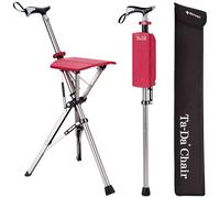 STEP2GOLD Ta-Da Chair - Walking Stick with Seat, Ultra-Light Aluminium Frame & Sturdy Foldable Stool (up to 110kg), Collapsable Folding Design, Ideal for Travel & Sightseeing - Red, 85 cm