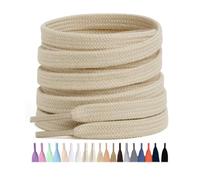 Stepace 2 Pairs 100% Cotton Flat Shoe Laces 8mm Wide Shoelaces for Sneaker Running Athletic Shoes light khaki 150