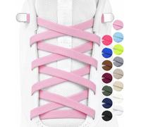 Stepace 2 Pairs 6mm Thin Elastic No Tie Shoelaces for Trainers - Flat Tieless Laces with Metal Buckle - Turn Canvas Shoes & Plimsolls into Slip-ons for Kids & Adults Pink 120