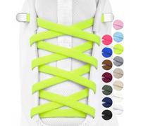 Stepace 2 Pairs 6mm Thin Elastic No Tie Shoelaces for Trainers - Flat Tieless Laces with Metal Buckle - Turn Canvas Shoes & Plimsolls into Slip-ons for Kids & Adults Neon Yellow 120