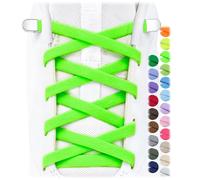 Stepace 2 Pairs 6mm Thin Elastic No Tie Shoelaces for Trainers - Flat Tieless Laces with Metal Buckle - Turn Canvas Shoes & Plimsolls into Slip-ons for Kids & Adults Neon Green 120