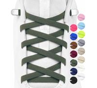 Stepace 2 Pairs 6mm Thin Elastic No Tie Shoelaces for Trainers - Flat Tieless Laces with Metal Buckle - Turn Canvas Shoes & Plimsolls into Slip-ons for Kids & Adults Army Green 120