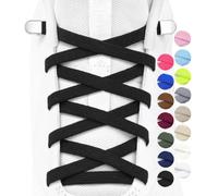 Stepace 2 Pairs 6mm Thin Elastic No Tie Shoelaces for Trainers - Flat Tieless Laces with Metal Buckle - Turn Canvas Shoes & Plimsolls into Slip-ons for Kids & Adults Black 120