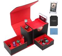 Stepane Card Deck Box with MTG Commander Display, Deck Case Fits 100 Double-Sleeved Cards for TCG/PTCG, Card Storage Box with Dice Tray＆Dice Tower,35PT Magnetic Card Holder(Black/Red)