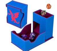Stepane Dice Roller Tower, Premium DND Magnetic Dice Tray, Foldable PU Leather Dice Tower RPG Gifts for Dungeons and Dragons MTG Dm & Player Blue/Red（Fire Dragon）
