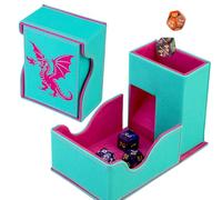 Stepane Dice Roller Tower, Premium DND Magnetic Dice Tray, Foldable PU Leather Dice Tower RPG Gifts for Dungeons and Dragons MTG Dm & Player Turquoise/Pink（Flame Dragon）