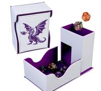 Stepane Dice Roller Tower, Premium DND Magnetic Dice Tray, Foldable PU Leather Dice Tower RPG Gifts for Dungeons and Dragons MTG Dm & Player White/Purple（ Deep Dragon）