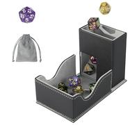 Stepane Dice Roller Tower, Premium DND Magnetic Dice Tray, Foldable PU Leather Dice Tower RPG Gifts for Dungeons and Dragons MTG Dm & Player Black/Grey
