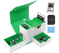 Stepane MTG Deck Box for Commander Display with Dice Tower, Fits 100 Double-Sleeved Cards for TCG/PTCG, Multifunctional Card Storage Box, with a 35PT Magnetic Card Holder (White Green)