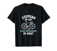 Stepdad by Day, Bike Mechanic by Night - White Teal T-Shirt