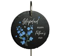 Stepdad - Forget Me Not Floral Memorial Grave Marker - Happy Father’s Day - Outdoor Plaque - Slate Circle - Father’s Day In Memory Of Dad