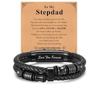 Stepdad Gifts Mens Bracelets - Brown Braided Leather Bracelet Engraved Love You Forever for Dad, Daddy Gifts from Daughter Son, Stepdad Gift for Father's Day Birthday Christmas