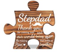 Stepdad Puzzle Sign, Wooden Rustic Farmhouse Thank You Gift for Bonus Dad from Stepson or Daughter, Father's Day Birthday or Wedding Keepsake, Desk Decor for Home Office VE167