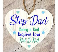Stepdad Wooden Heart Plaque - Sentimental Gift for Stepfather - Modern Rustic Décor - Father's Day, Birthday, or Gift For Christmas (Small: 10 cm (H) × 9 cm (W))