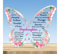 Stepdaughter Gifts Inspirational Butterfly Shaped Acrylic Plaque for Stepdaughter From Stepdad Stepmum,Stepdaughter Christmas Birthday Gifts Keepsake