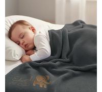 Stepdiy Custom Knit Blanket with Name for Baby Boys Girls, 100% Cotton Personalised Embroidered Blanket for Newborn, 80x100cm Customised Blanket for Baby Shower Baby's First (Gray)