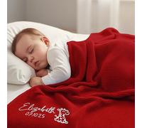 Stepdiy Custom Knit Blanket with Name for Baby Boys Girls, 100% Cotton Personalised Embroidered Blanket for Newborn, 80x100cm Customised Blanket for Baby Shower Baby's First (Red)