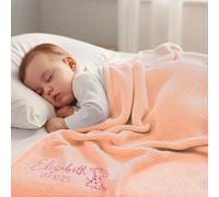 Stepdiy Custom Knit Blanket with Name for Baby Girls, Personalised Embroidered Blanket for Newborn, 80x100cm Customised Blanket for Baby Shower Baby's First (Light Pink)