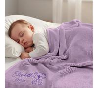 Stepdiy Custom Knit Blanket with Name for Baby Girls, Personalised Embroidered Blanket for Newborn, 80x100cm Customised Blanket for Baby Shower Baby's First (Light Purple)