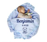Stepdiy Personalised Baby Blanket for Boys, Custom Baby Blanket for Newborn, Personalized Baby Blankets with Name Animals Birth Info First Birthday (Blue)