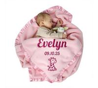 Stepdiy Personalised Baby Blanket for Girls, Custom Baby Blanket for Newborn, Personalized Baby Blankets with Name Animals Birth Info First Birthday (Pink)