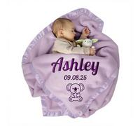 Stepdiy Personalised Baby Blanket for Girls, Custom Baby Blanket for Newborn, Personalized Baby Blankets with Name Animals Birth Info for First Birthday Grandparents Gifts for New Baby (Purple)