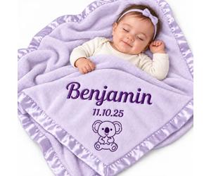 Stepdiy Personalised Baby Blanket for Girls, Custom Baby Blanket for Newborn, Personalized Baby Blankets with Name Animals Birth Info for First Birthday Grandparents Gifts for New Baby (Purple)