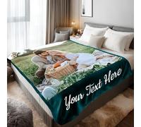 Stepdiy Personalised Blanket with 1 Photo Text, Customised Blanket for Adult Kid Couple, Personalised Gifts for Mom Dad, Christmas Valentines Birthday Gifts for Boyfriend Girlfriend 150x200cm