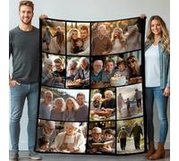 Stepdiy Personalised Blanket with 12 Photos Text, Customised Blanket for Adult Kid Couple, Personalised Gifts for Mom Dad, Christmas Valentines Birthday Gifts for Boyfriend Girlfriend 100x130cm