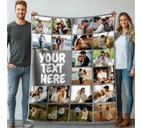 Stepdiy Personalised Blanket with 20 Photos Text, Customised Blanket for Adult Kid Couple, Personalised Gifts for Mom Dad, Christmas Valentines Birthday Gifts for Boyfriend Girlfriend 100x130cm