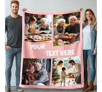 Stepdiy Personalised Blanket with 4 Photos Text, Customised Blanket for Adult Kid Couple, Personalised Gifts for Mom Dad, Christmas Valentines Birthday Gifts for Boyfriend Girlfriend 75x100cm
