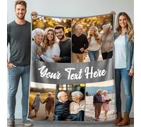Stepdiy Personalised Blanket with 5 Photos Text, Customised Blanket for Adult Kid Couple, Personalised Gifts for Mom Dad, Christmas Valentines Birthday Gifts for Boyfriend Girlfriend 130x150cm