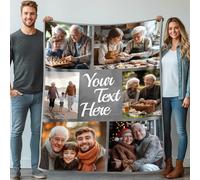 Stepdiy Personalised Blanket with 6 Photos Text, Customised Blanket for Adult Kid Couple, Personalised Gifts for Mom Dad, Christmas Valentines Birthday Gifts for Boyfriend Girlfriend 75x100cm