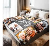 Stepdiy Personalised Blanket with 6 Photos Text, Customised Blanket for Adult Kid Couple, Personalised Gifts for Mom Dad, Christmas Valentines Birthday Gifts for Boyfriend Girlfriend 150x200cm
