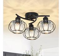 Stepeak Crystal Ceiling Lights Living Room, 3-Lights Crystal Chandeliers Ceiling Light, Modern Ceiling Lights with Glass Lampshades, Black Chandelier for Bedroom, Hallway Light Ceilings for Kitchen