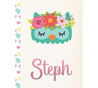 Steph: Personalized Owl Journal For Girls - 8.5x11 110 Pages Notebook/Diary With Pink Name