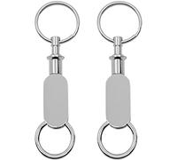 Stephanie Imports Set of 2 Quick Release, Detachable Valet Keychains With Dual Key Rings, Silver Oblong