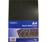 Stephens Glitter Board Card Black Coloured A4 220gsm 10 Sheets, Ideal For Scrapbook Crafting, Card Making, Embossing, Embellishing, Sparkly Foil Shiny Finish