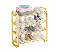 STEPHM Free Standing 4-Tier Shoe Stand Holds 8-12 Pairs - Easy Assembly Shoe Storage Shelf For Entryway, Closet, Garage, Bedroom, Cloakroom (Gold, 23.6 x 9.1 x 22.8in)