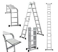 StepIt 14-in-1 Multi Purpose Combination Ladder 4x4 with Tool Tray & Work Platforms - 150kg Extendable Scaffold System 4.7m - Click-Lock Hinges Stabiliser Bars - Aluminium for Stairwell DIY Decorating
