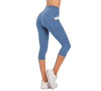Steppe Naked Feeling High Waisted Yoga Pants Women's Workout Capris Leggings with Pockets, Pocketed Blue, M
