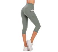 Steppe Naked Feeling High Waisted Yoga Pants Women's Workout Capris Leggings with Pockets, Pocketed Green, M