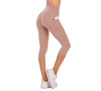 Steppe Naked Feeling High Waisted Yoga Pants Women's Workout Capris Leggings with Pockets Tummy Control Buttery Soft Running Compression Capris for Athletic Gym Exercise Fitness Apricot L