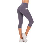 Steppe Naked Feeling High Waisted Yoga Pants Women's Workout Capris Leggings with Pockets Tummy Control Buttery Soft Running Compression Capris for Athletic Gym Exercise Fitness Lilac M