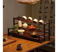 Stepped Bamboo Wood Multi-Layer Coffee Mug Shelf Countertop Home Office Teaware Display Rack Tiered Design Mug Holder Rack for Coffee Bar, Kitchen(Dark walnut color,50*23*21cm/19.7*9.1*8.3in)