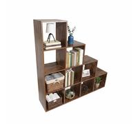 Stepped bookcase Free-standing shelf Living room cube shelf Room divider brown