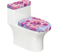 Stepped Colored Heart 2-Piece Toilet Seat Cover Set with Tank Lid, Elastic Fit for U-Shape & Elongated Toilets, Bathroom Decor, Housewarming Gift
