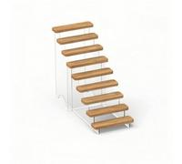 Stepped Desktop Display Rack Space-Saving Wooden Finish Shelf Rack with Acrylic Supports Elegant Freestanding Tiered Organizer for Collectors, 9 Tier